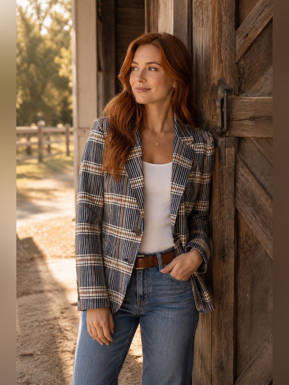 Pendleton Navy, Cream, and Brown Plaid Jacket / Blazer